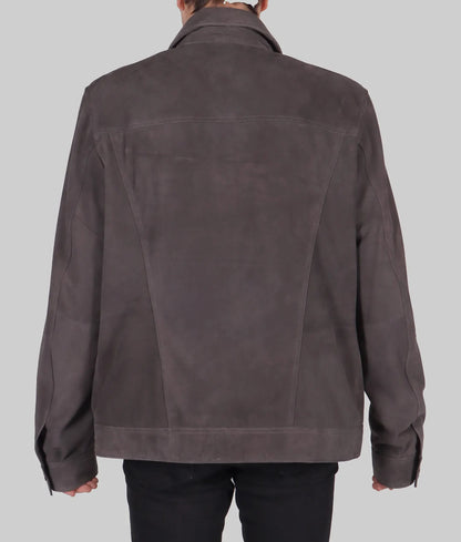 Men’s Grey Suede Leather Trucker Jacket