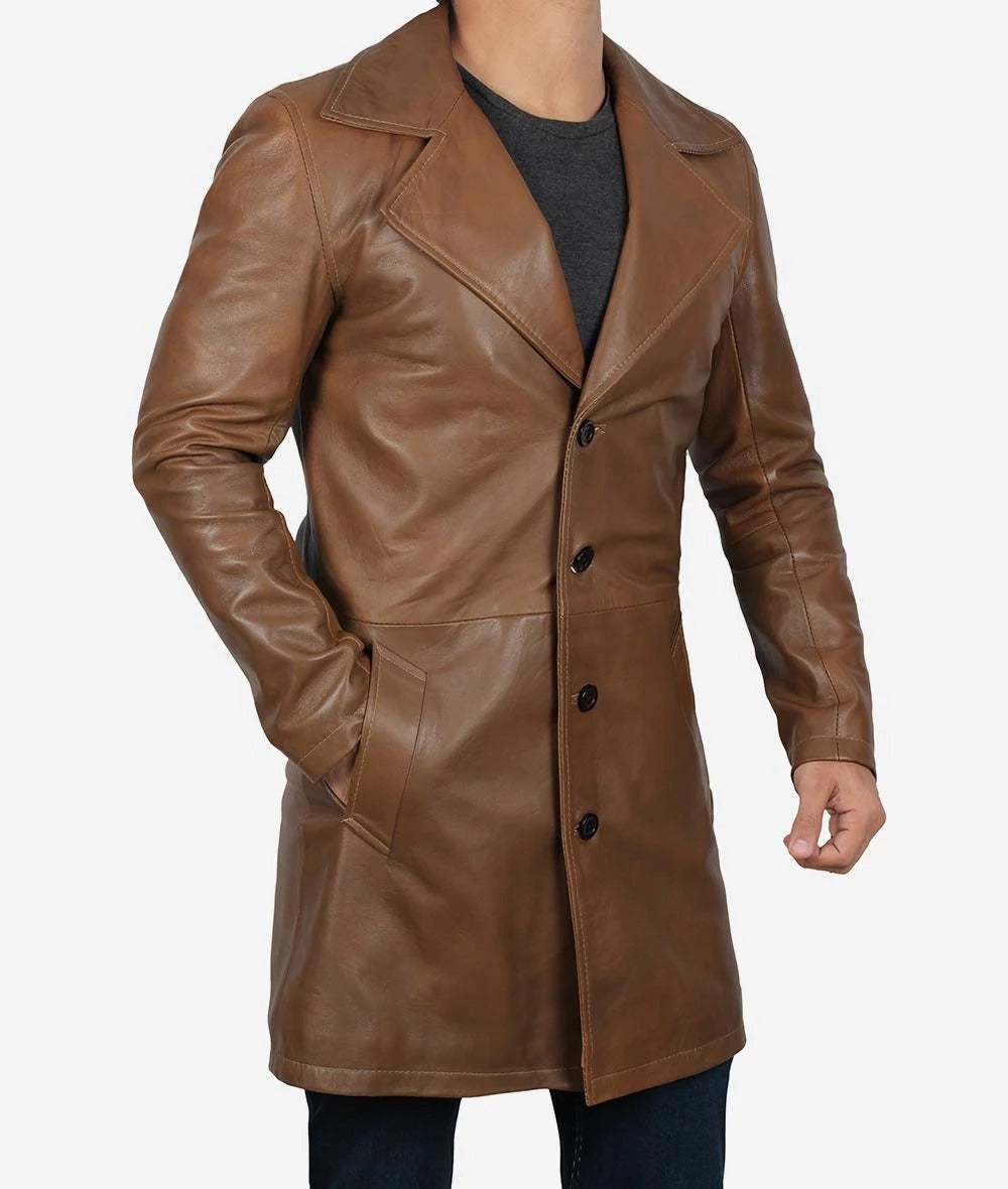 Men's Real Lambskin Leather Brown Coat - Classic Elegance