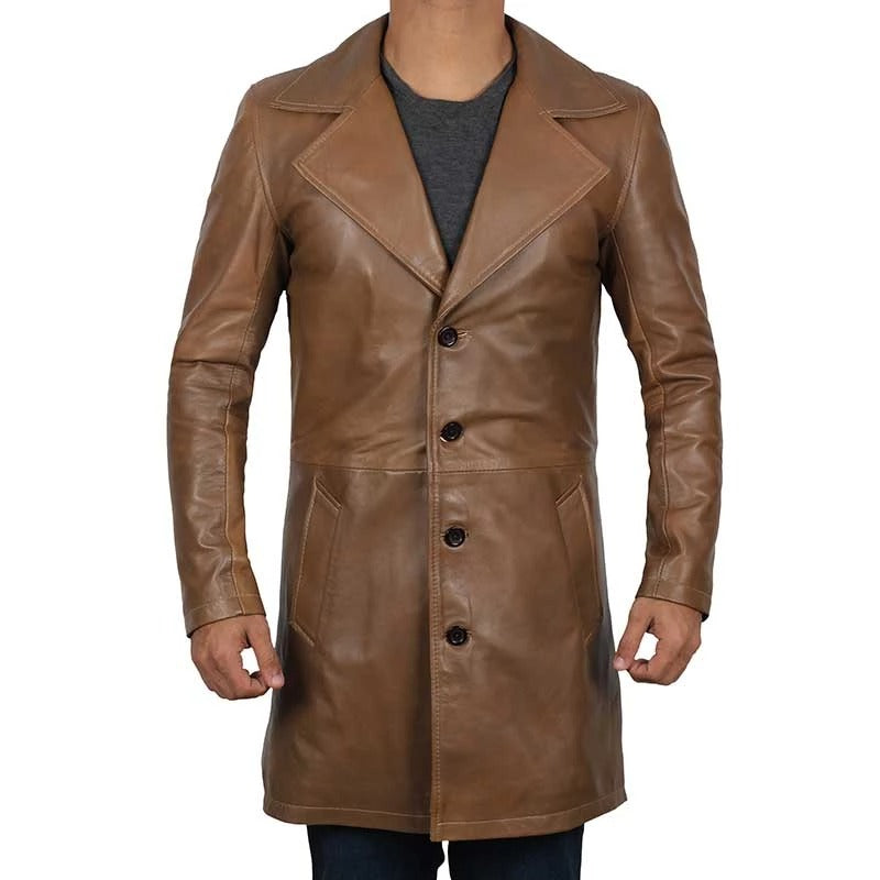 Men's Real Lambskin Leather Brown Coat - Classic Elegance