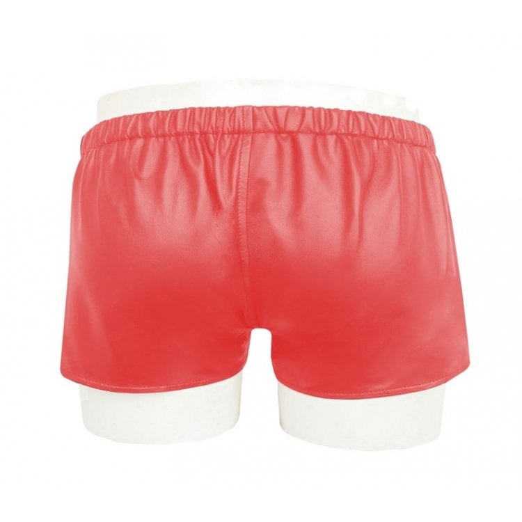 Men's Red Lambskin Leather Shorts with Lace Up Front