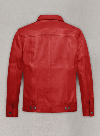 Men’s Stylish Red Leather Trucker Jacket