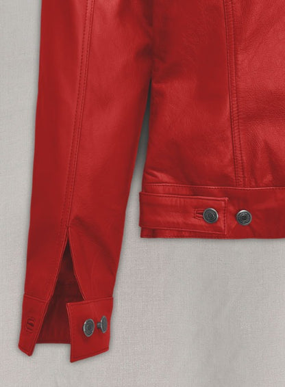 Men’s Stylish Red Leather Trucker Jacket