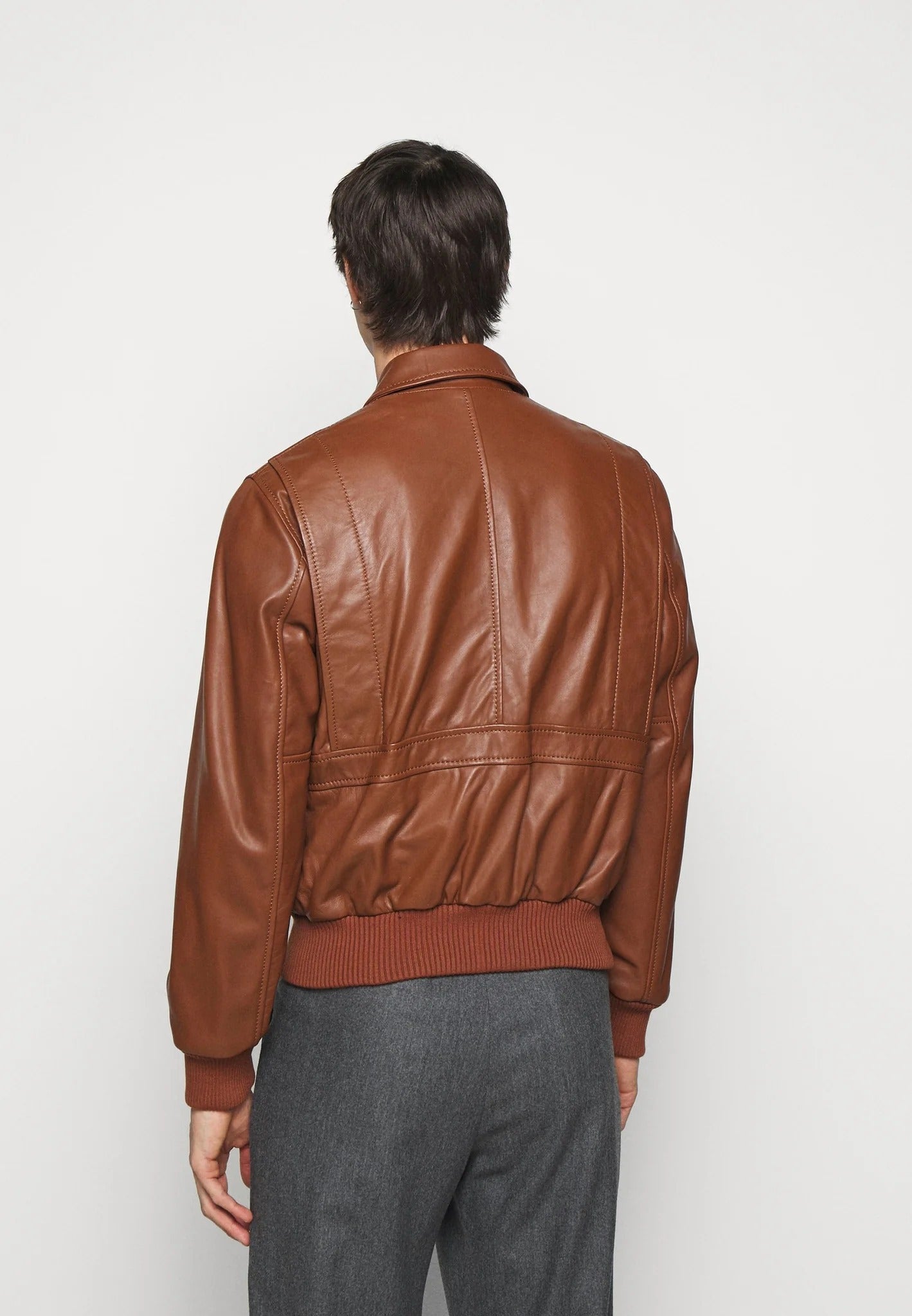 Men's Tan Brown Leather Bomber Jacket - Timeless Elegance