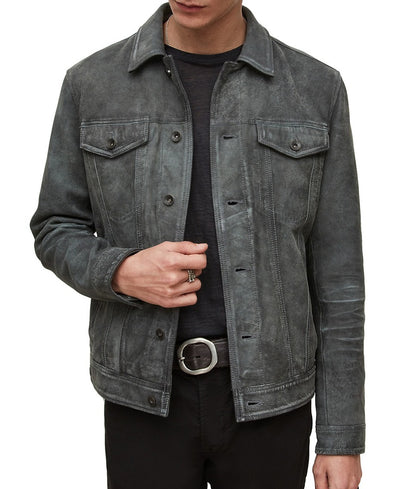 Men’s Trendy Grey Suede Leather Trucker Jacket