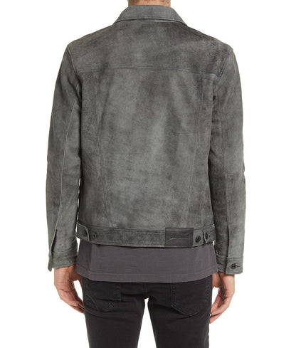 Men’s Trendy Grey Suede Leather Trucker Jacket