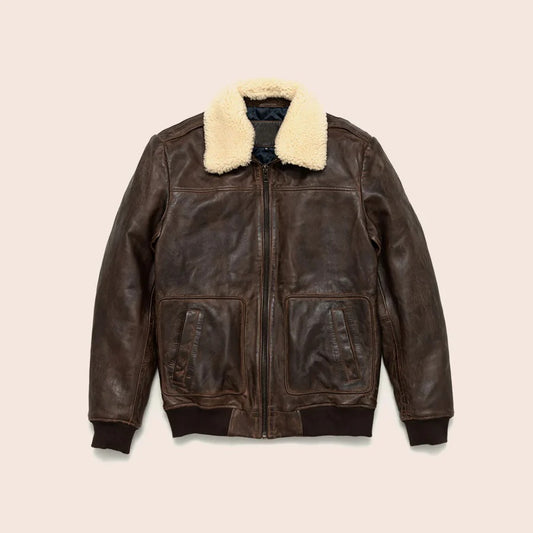 Men's Vintage A-2 Brown Leather Shearling Bomber Jacket
