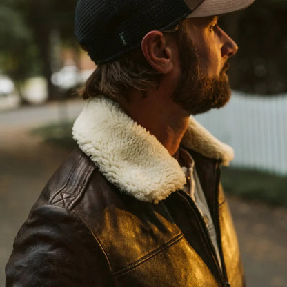 Men's Vintage A-2 Brown Leather Shearling Bomber Jacket