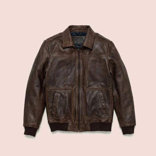 Men's Vintage A-2 Brown Leather Bomber Jacket