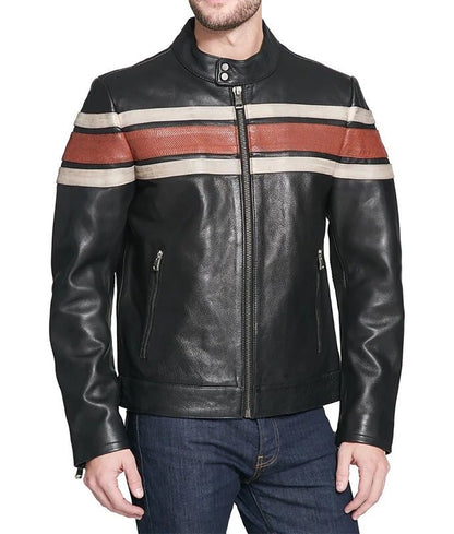 Men’s Agostini Distressed Striped Leather Racer Jacket