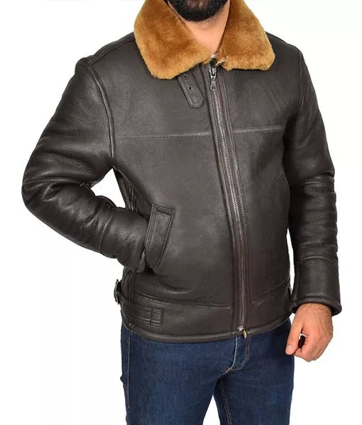 Men’s Bamboo Brown B3 Shearling Leather Bomber Jacket