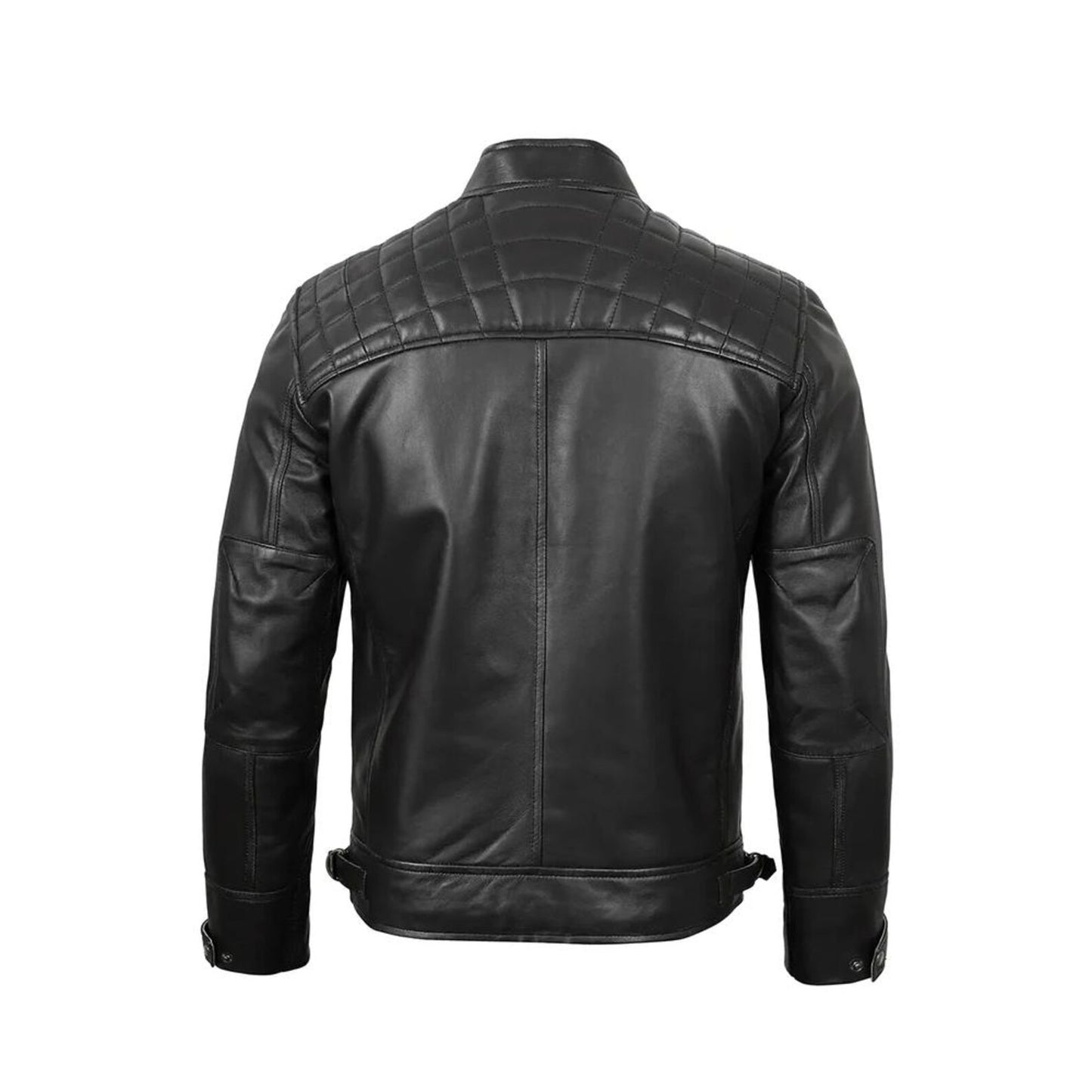 Men’s Black Sheepskin Leather Café Racer Biker Jacket – Handmade Western Outerwear