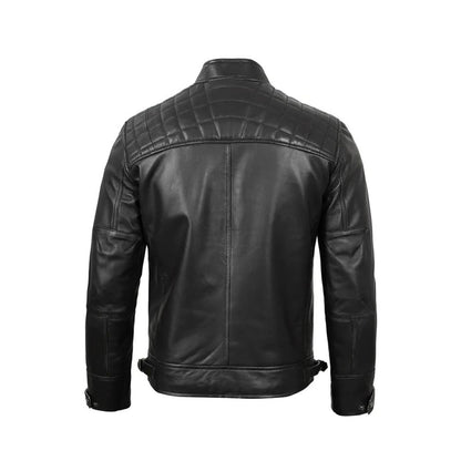 Men’s Black Sheepskin Leather Café Racer Biker Jacket – Handmade Western Outerwear
