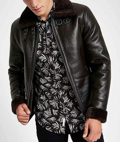 Men’s Brown B3 Shearling Leather Bomber Aviator Jacket