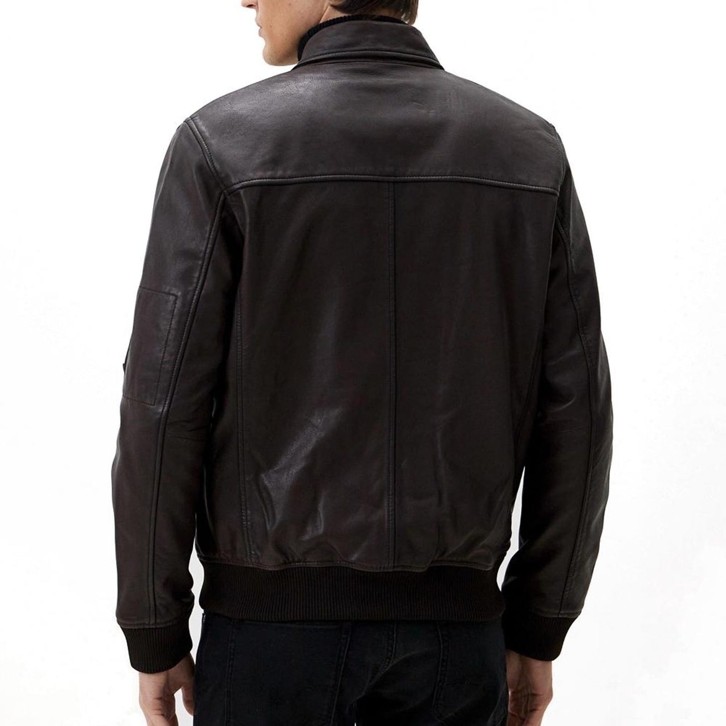Men’s Brown Leather Biker Jacket – Shirt Collar Minimalist Style