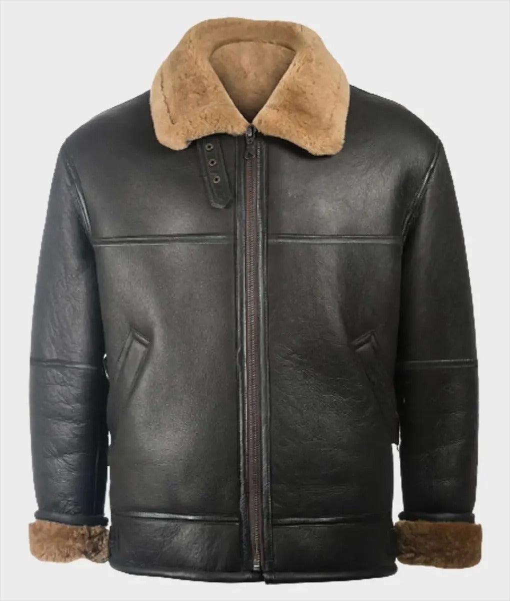 Men’s Brown Shearling Aviator B3 Bomber Leather Jacket