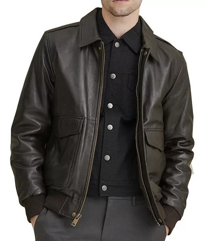 Men’s Classic Brown A-2 Leather Flight Bomber Jacket