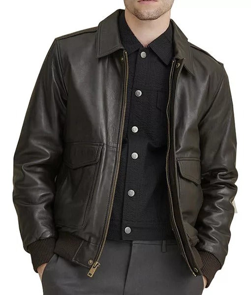 Men’s Classic Brown A-2 Leather Flight Bomber Jacket