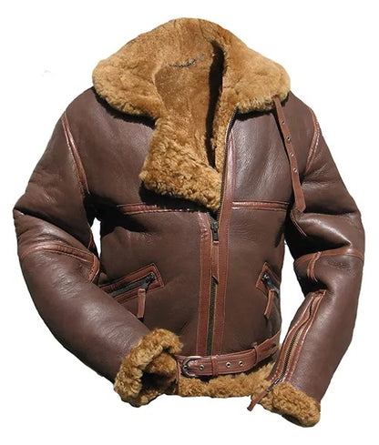 Men’s Classic Brown Shearling B3 Aviator Bomber Jacket