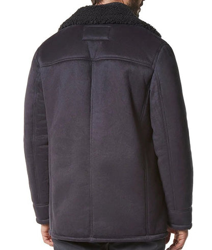 Men’s Classic Faux Shearling Lined Leather Bomber Jacket