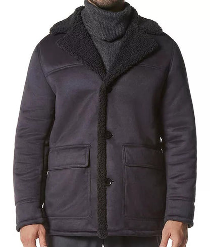 Men’s Classic Faux Shearling Lined Leather Bomber Jacket