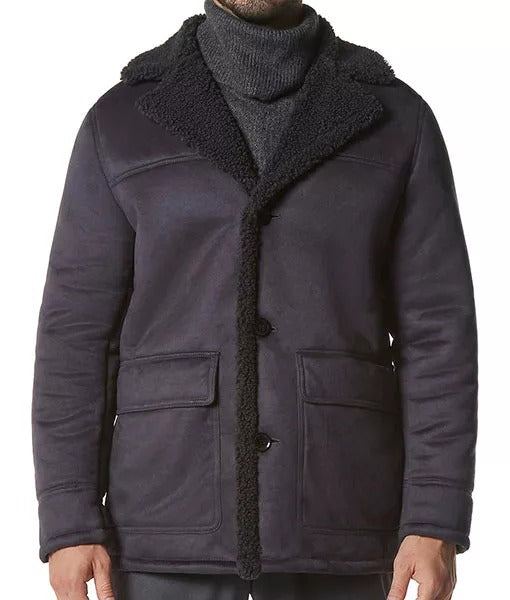 Men’s Classic Faux Shearling Lined Leather Bomber Jacket