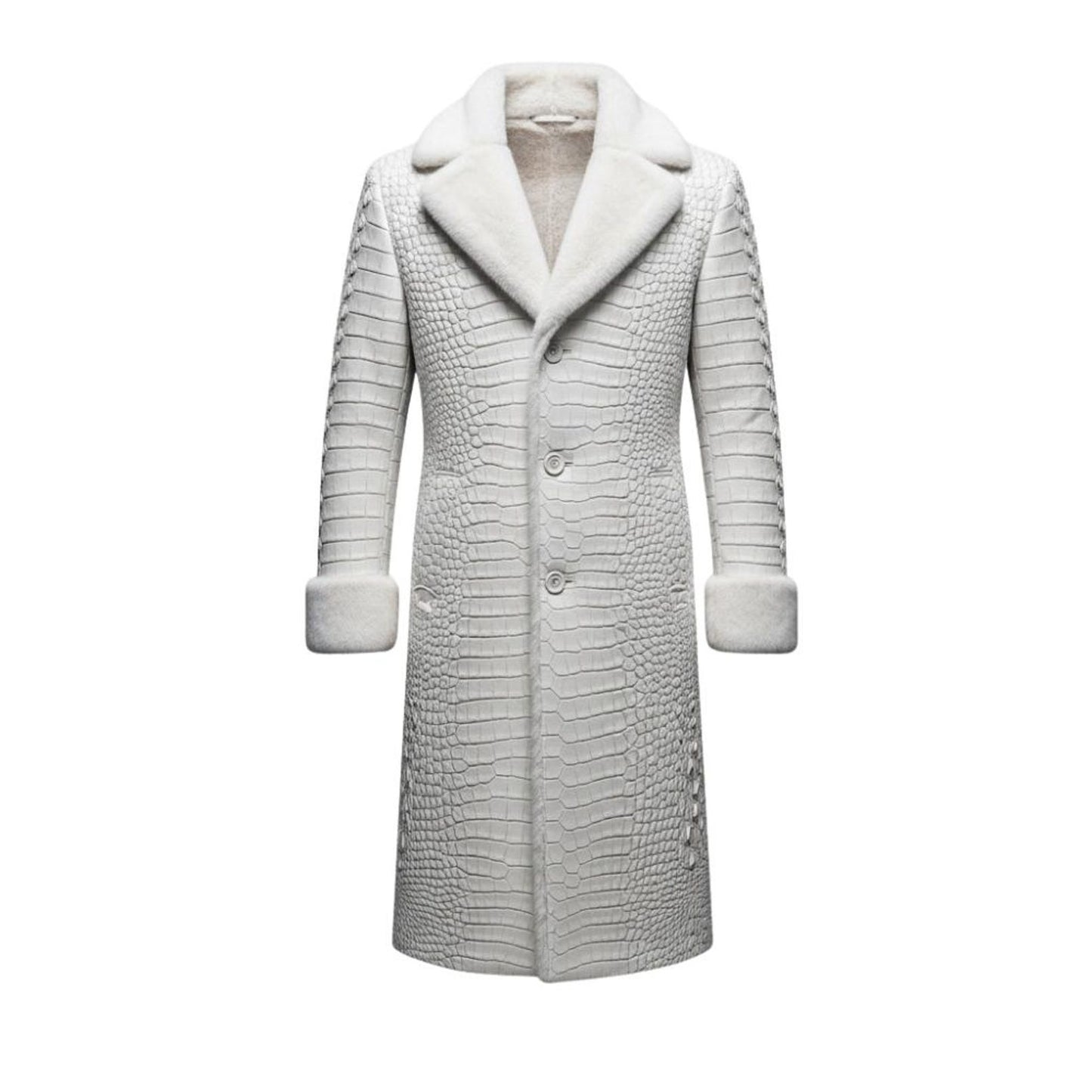 Men’s Crocodile Embossed Genuine Leather Trench Coat – Gothic Steampunk Style