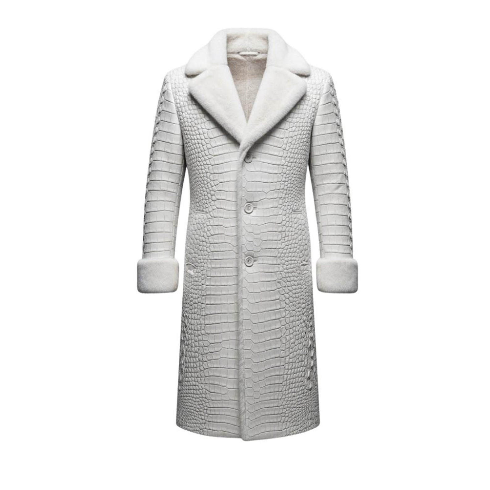 Men’s Crocodile Embossed Genuine Leather Trench Coat – Gothic Steampunk Style