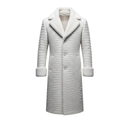 Men’s Crocodile Embossed Genuine Leather Trench Coat – Gothic Steampunk Style