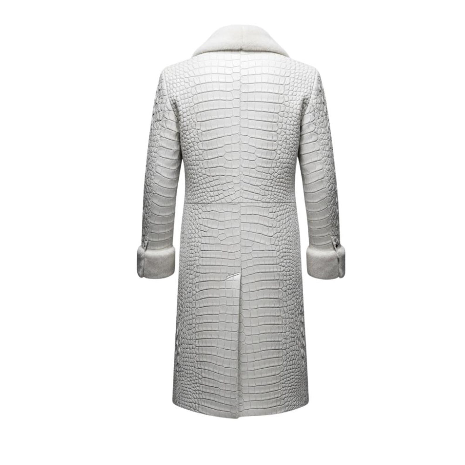 Men’s Crocodile Embossed Genuine Leather Trench Coat – Gothic Steampunk Style