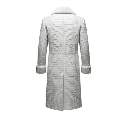 Men’s Crocodile Embossed Genuine Leather Trench Coat – Gothic Steampunk Style