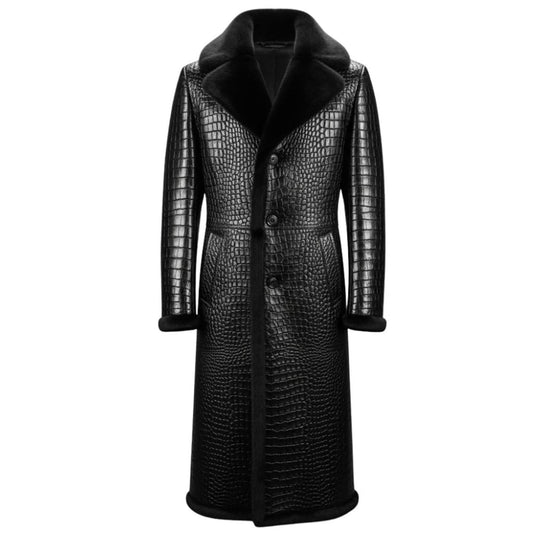 Men’s Crocodile Embossed Leather Trench Coat – Gothic Steampunk Style
