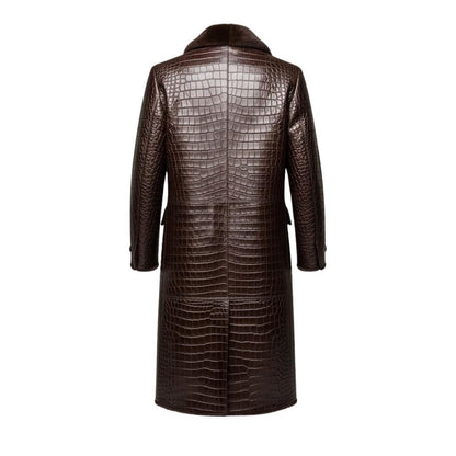 Men’s Crocodile Embossed Trendy Leather Trench Coat – Gothic Steampunk Outerwear