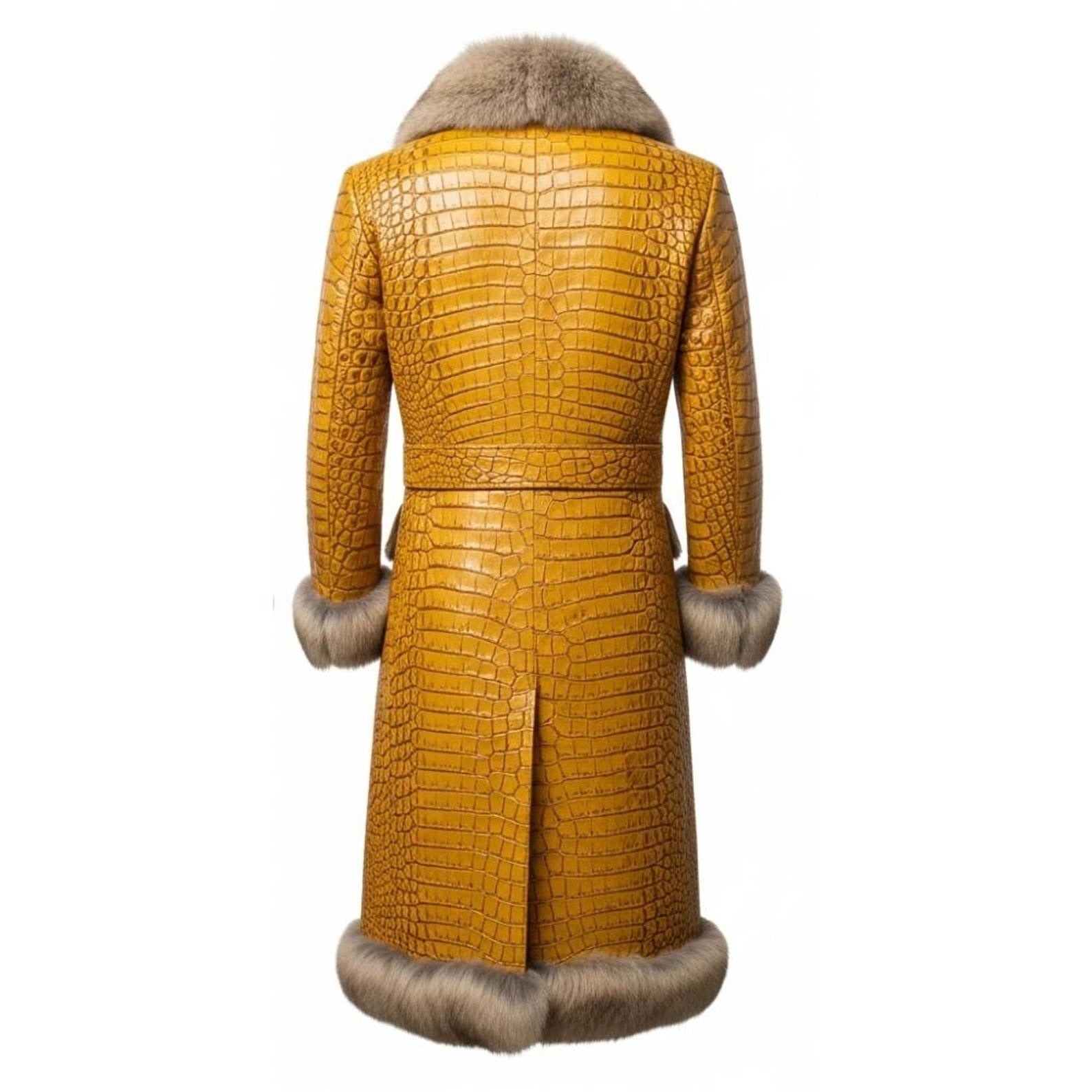 Men’s Full-Length Embossed Crocodile Leather Trench Coat – Winter Outerwear
