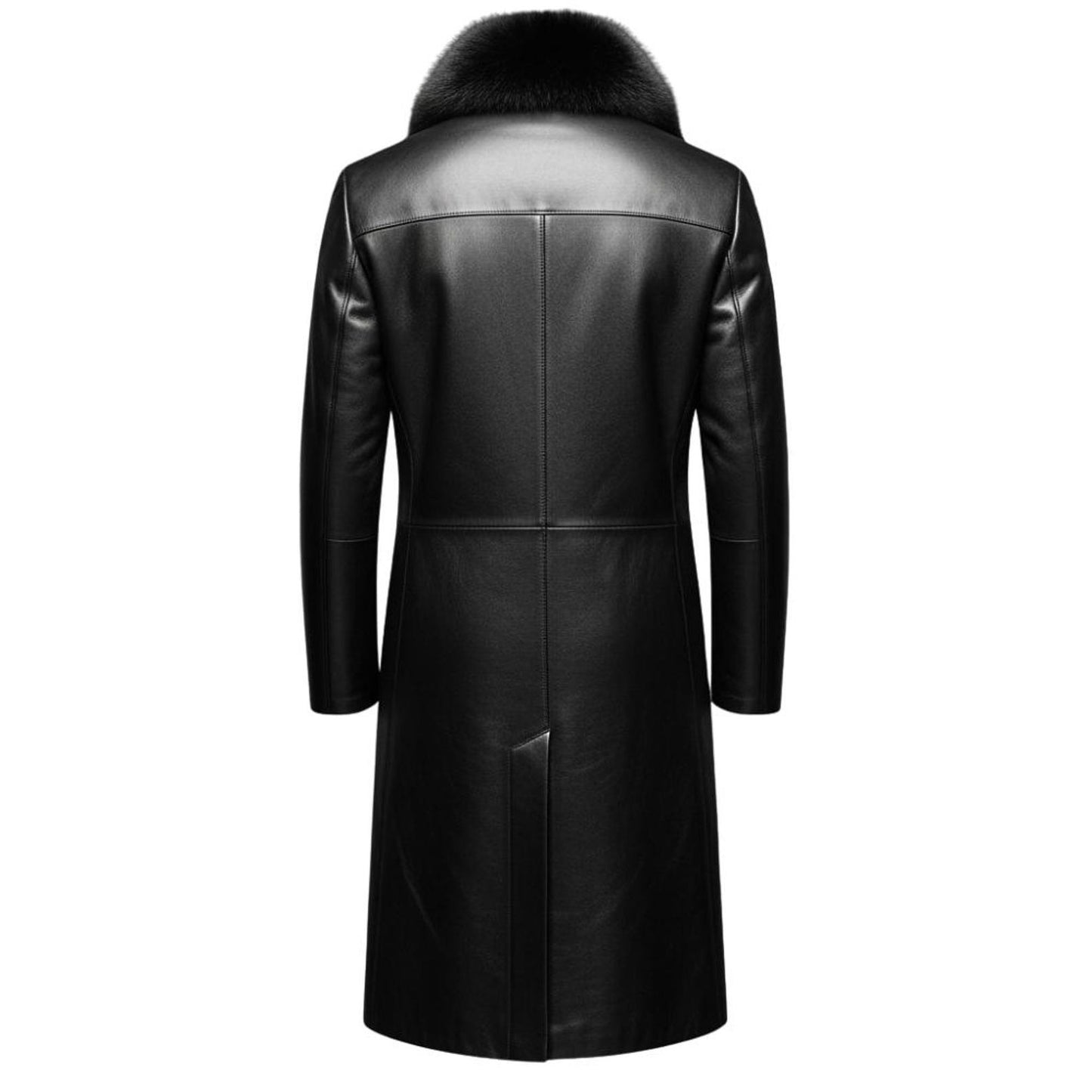 Men’s Genuine Leather Long Trench Coat – Gothic Winter Overcoat with Fur Lining
