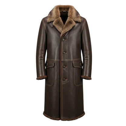 Men’s Genuine Leather Trench Coat – Fur Lined Winter Overcoat
