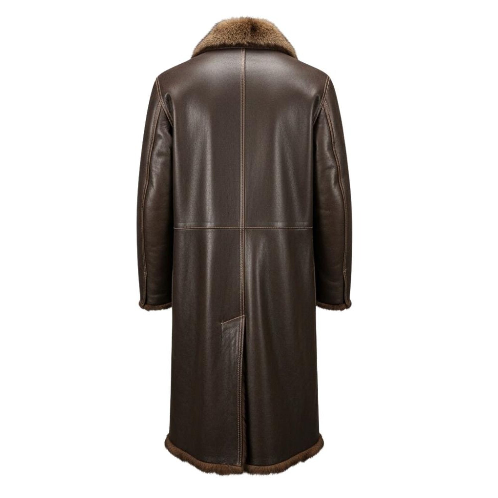 Men’s Genuine Leather Trench Coat – Fur Lined Winter Overcoat
