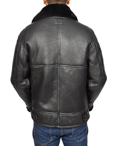 Men’s Genuine Matte Black B3 Shearling Leather Bomber Jacket