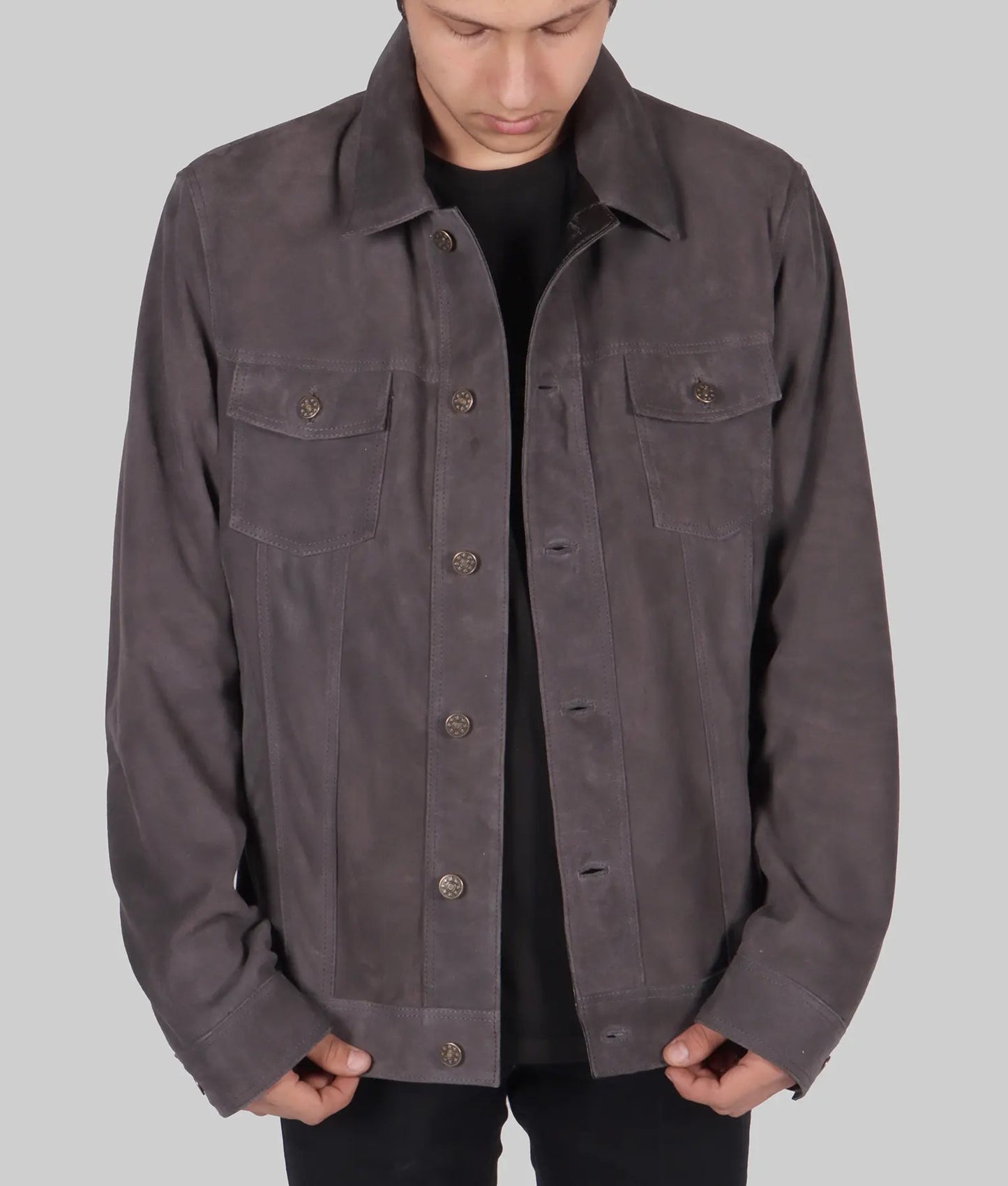 Men’s Grey Suede Leather Trucker Jacket