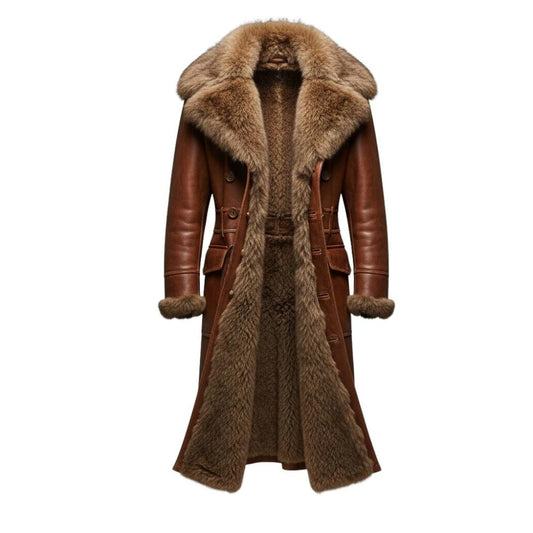 Men’s Luxury Leather Trench Fur Coat – Vintage Inspired Winter Outerwear