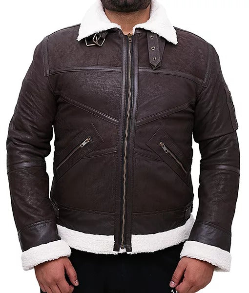 Men’s Mystic Brown Shearling Aviator Leather Jacket