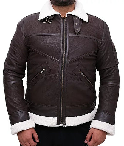 Men’s Mystic Brown Shearling Aviator Leather Jacket