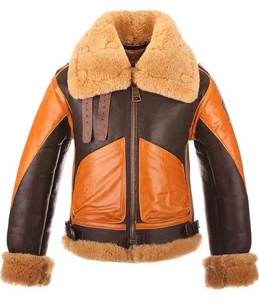 Men’s RAF B-3 Shearling Aviator Bomber Leather Jacket