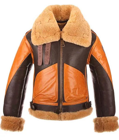 Men’s RAF B-3 Shearling Aviator Bomber Leather Jacket