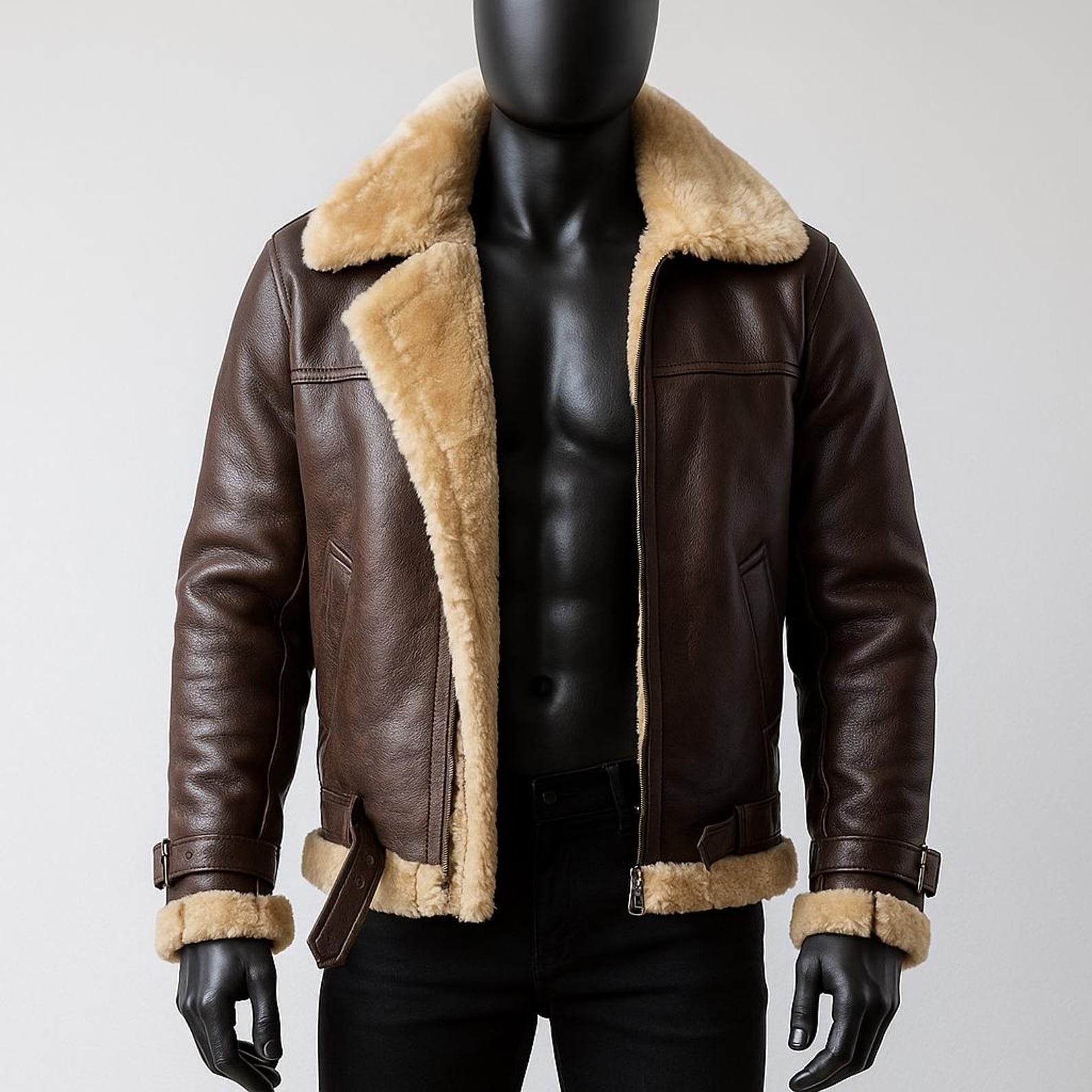 Men’s Shearling Bomber Jacket – Genuine Sheepskin Leather Aviator Style