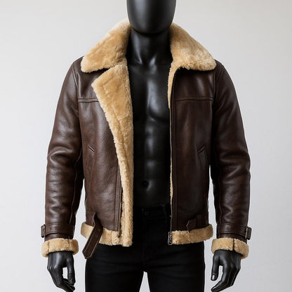 Men’s Shearling Bomber Jacket – Genuine Sheepskin Leather Aviator Style