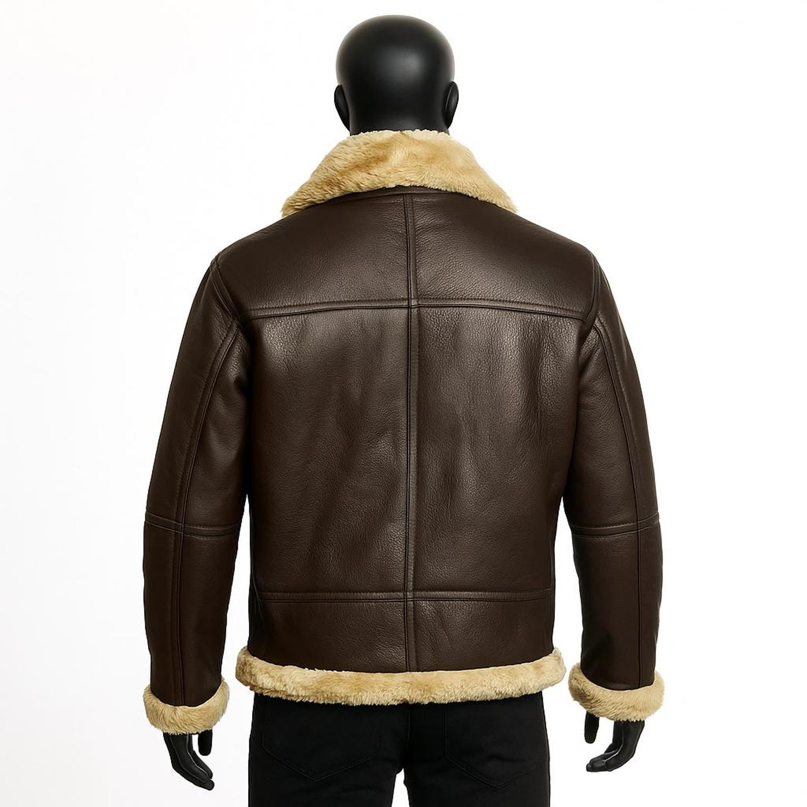 Men’s Shearling Bomber Jacket – Genuine Sheepskin Leather Aviator Style
