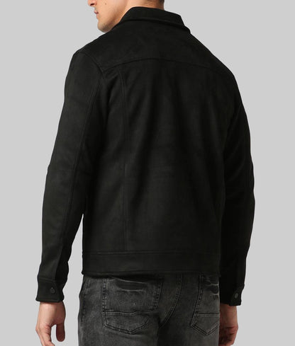 Men’s Stylish Black Suede Leather Trucker Jacket