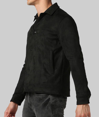 Men’s Stylish Black Suede Leather Trucker Jacket