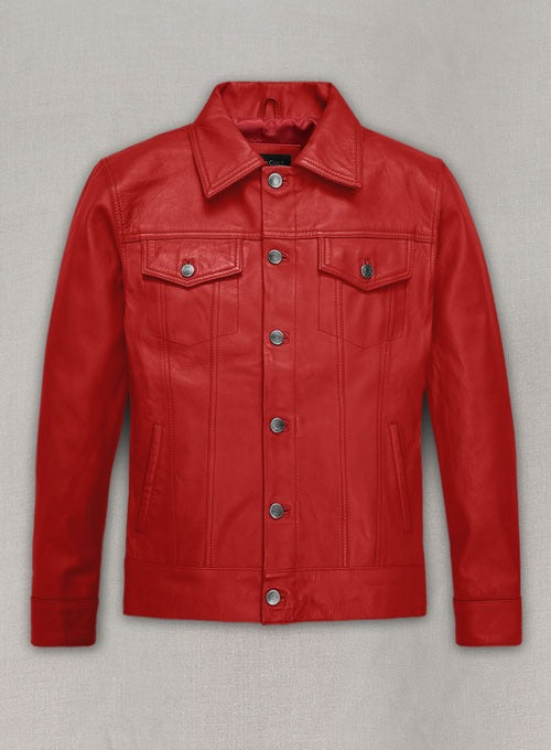 Men’s Stylish Red Leather Trucker Jacket