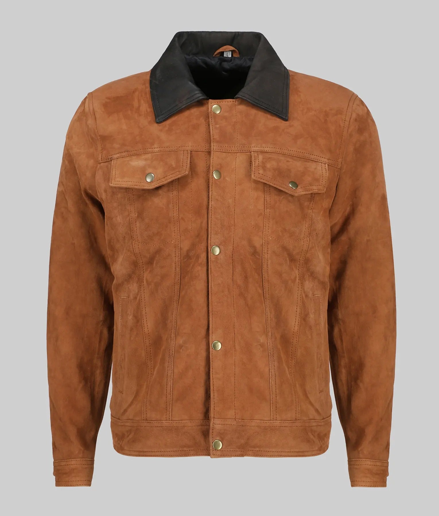 Men’s Tan Brown Classic Leather Trucker Jacket